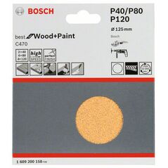 Bosch Schleifblatt-Set C470, 125 mm, 2x40, 4x80, 4x120, ungelocht, Klett, 10er-Pack (1 609 200 158), image 