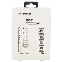 Bosch Metallbohrer-Set HSS-G, DIN 338, 135°, 19-teilig, 1 - 10 mm, Metallkassette (2 607 018 726), image 