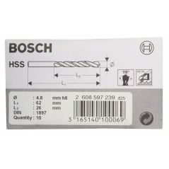 Bosch Karosseriebohrer HSS-R, DIN 1897, 4,8 x 26 x 62 mm, 10er-Pack (2 608 597 239), image 