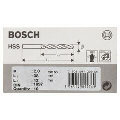 Bosch Karosseriebohrer HSS-R, DIN 1897, 2 x 12 x 38 mm, 10er-Pack (2 608 597 209), image 