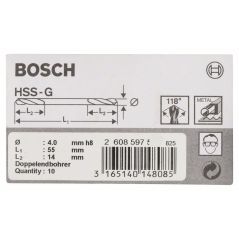 Bosch Doppelendbohrer HSS-G, 4 x 14 x 55 mm, 10er-Pack (2 608 597 588), image 