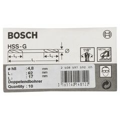 Bosch Doppelendbohrer HSS-G, 4,8 x 17 x 62 mm, 10er-Pack (2 608 597 592), image 