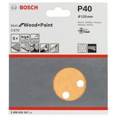 Bosch Schleifblatt C470 für Exzenterschleifer, 125 mm, 40, 8 Löcher, Klett, 5er-Pack (2 608 605 067), image 