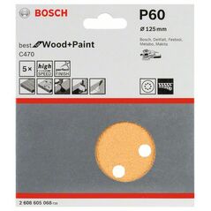 Bosch Schleifblatt C470 für Exzenterschleifer, 125 mm, 60, 8 Löcher, Klett, 5er-Pack (2 608 605 068), image 