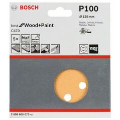 Bosch Schleifblatt C470 für Exzenterschleifer, 125 mm, 100, 8 Löcher, Klett, 5er-Pack (2 608 605 070), image 