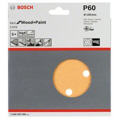 Bosch Schleifblatt C470 für Exzenterschleifer, 150 mm, 60, 6 Löcher, Klett, 5er-Pack (2 608 605 086), image 