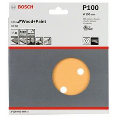 Bosch Schleifblatt C470 für Exzenterschleifer, 150 mm, 100, 6 Löcher, Klett, 5er-Pack (2 608 605 088), image 