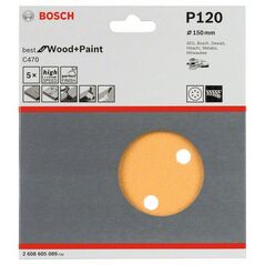 Bosch Schleifblatt C470 für Exzenterschleifer, 150 mm, 120, 6 Löcher, Klett, 5er-Pack (2 608 605 089), image 