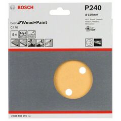 Bosch Schleifblatt C470 für Exzenterschleifer, 150 mm, 240, 6 Löcher, Klett, 5er-Pack (2 608 605 091), image 