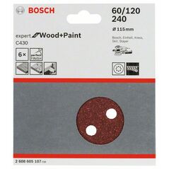 Bosch Schleifblatt C430, 115 mm, 60, 120, 240, 8 Löcher, Klett, 6er-Pack (2 608 605 107), image 
