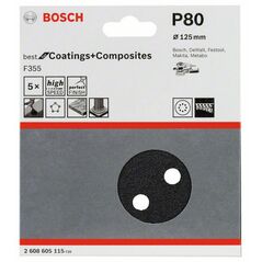 Bosch Schleifblatt F355, 125 mm, 80, 8 Löcher, Klett, 5er-Pack (2 608 605 115), image 