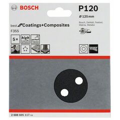 Bosch Schleifblatt F355, 125 mm, 120, 8 Löcher, Klett, 5er-Pack (2 608 605 117), image 
