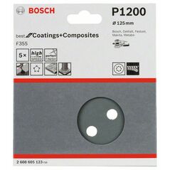 Bosch Schleifblatt F355, 125 mm, 1200, 8 Löcher, Klett, 5er-Pack (2 608 605 123), image 