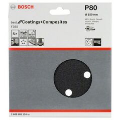 Bosch Schleifblatt F355, 150 mm, 80, 6 Löcher, Klett, 5er-Pack (2 608 605 124), image 