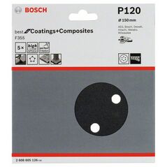 Bosch Schleifblatt F355, 150 mm, 120, 6 Löcher, Klett, 5er-Pack (2 608 605 126), image 