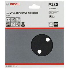 Bosch Schleifblatt F355, 150 mm, 180, 6 Löcher, Klett, 5er-Pack (2 608 605 127), image 