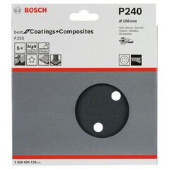 Bosch Schleifblatt F355, 150 mm, 240, 6 Löcher, Klett, 5er-Pack (2 608 605 128), image 