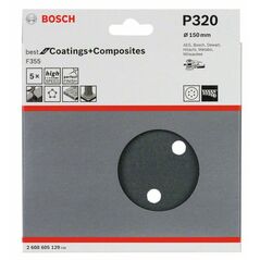Bosch Schleifblatt F355, 150 mm, 320, 6 Löcher, Klett, 5er-Pack (2 608 605 129), image 