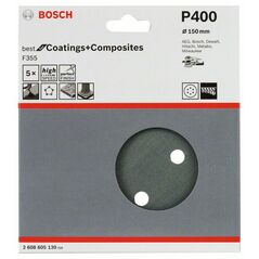 Bosch Schleifblatt F355, 150 mm, 400, 6 Löcher, Klett, 5er-Pack (2 608 605 130), image 