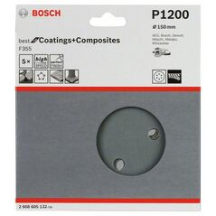 Bosch Schleifblatt F355, 150 mm, 1200, 6 Löcher, Klett, 5er-Pack (2 608 605 132), image 