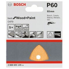 Bosch Schleifblatt C470 für Deltaschleifer, 93 mm, 60, 6 Löcher, Klett, 5er-Pack (2 608 605 149), image 