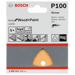 Bosch Schleifblatt C470 für Deltaschleifer, 93 mm, 100, 6 Löcher, Klett, 5er-Pack (2 608 605 151), image 