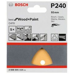 Bosch Schleifblatt C470 für Deltaschleifer, 93 mm, 240, 6 Löcher, Klett, 5er-Pack (2 608 605 154), image 
