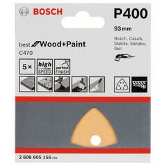 Bosch Schleifblatt C470 für Deltaschleifer, 93 mm, 400, 6 Löcher, Klett, 5er-Pack (2 608 605 156), image 