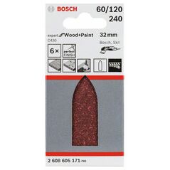 Bosch Schleifblatt C430, 32 mm, 60, 120, 240, ungelocht, Klett, 6er-Pack (2 608 605 171), image 