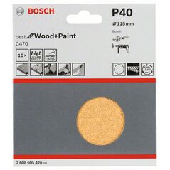 Bosch Schleifblatt-Set C470, 115 mm, 40, ungelocht, Klett, 10er-Pack (2 608 605 426), image 