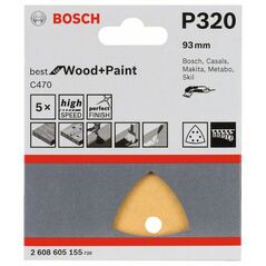 Bosch Schleifblatt C470 für Deltaschleifer, 93 mm, 320, 6 Löcher, Klett, 5er-Pack (2 608 605 155), image 