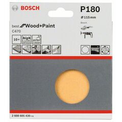 Bosch Schleifblatt-Set C470, 115 mm, 180, ungelocht, Klett, 10er-Pack (2 608 605 430), image 