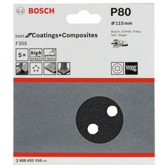 Bosch Schleifblatt F355, 115 mm, 80, 8 Löcher, Klett, 5er-Pack (2 608 605 558), image 