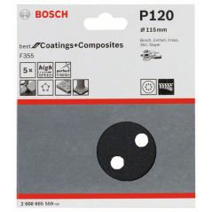 Bosch Schleifblatt F355, 115 mm, 120, 8 Löcher, Klett, 5er-Pack (2 608 605 559), image 
