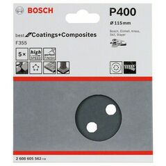 Bosch Schleifblatt F355, 115 mm, 400, 8 Löcher, Klett, 5er-Pack (2 608 605 562), image 