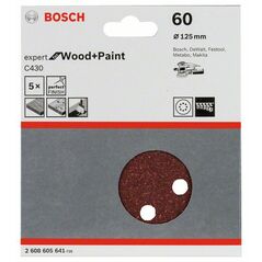 Bosch Schleifblatt C430, 125 mm, 60, 8 Löcher, Klett, 5er-Pack (2 608 605 641), image 