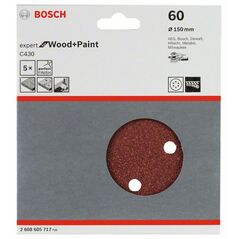 Bosch Schleifblatt C430, 150 mm, 60, 6 Löcher, Klett, 5er-Pack (2 608 605 717), image 