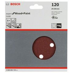 Bosch Schleifblatt C430, 150 mm, 120, 6 Löcher, Klett, 5er-Pack (2 608 605 720), image 