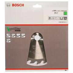 Bosch Kreissägeblatt Optiline Wood für Handkreissägen, 190 x 20/16 x 2,6 mm, 24 (2 608 640 612), image 