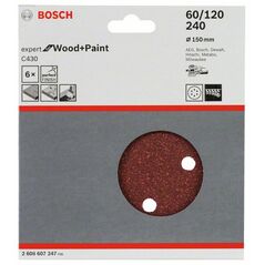 Bosch Schleifblatt C430, 150 mm, 60, 120, 240, 6 Löcher, Klett, 6er-Pack (2 608 607 247), image 