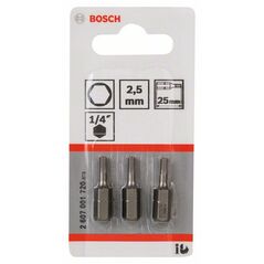 Bosch Schrauberbit Extra-Hart HEX 2,5, 25 mm, 3er-Pack (2 607 001 720), image 