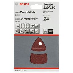Bosch Schleifblatt-Set C470 und C430, 102 x 62, 93 mm, 40 - 180, 25er-Pack (2 608 607 417), image 