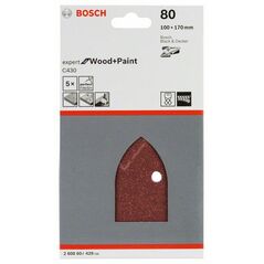 Bosch Schleifblatt C430, 100 x 170 mm, 80, 4 Löcher, Klett, 5er-Pack (2 608 607 429), image 