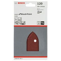 Bosch Schleifblatt C430, 100 x 170 mm, 120, 4 Löcher, Klett, 5er-Pack (2 608 607 430), image 