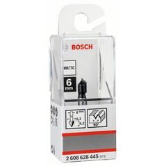 Bosch V-Nutfräser 6 mm, D1 6,35 mm, L 16 mm, G 48 mm, 90° (2 608 628 445), image 