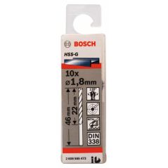 Bosch Metallbohrer HSS-G, DIN 338, 1,8 x 22 x 46 mm, 10er-Pack (2 608 585 473), image 