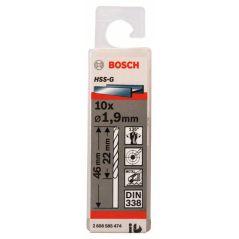 Bosch Metallbohrer HSS-G, DIN 338, 1,9 x 22 x 46 mm, 10er-Pack (2 608 585 474), image 