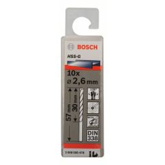 Bosch Metallbohrer HSS-G, DIN 338, 2,6 x 30 x 57 mm, 10er-Pack (2 608 585 478), image 