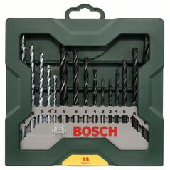 Bosch Mini-X-Line Mixed-Set, 15-teilig, 5 Stein-, 5 Metall-, 5 Holzbohrer (2 607 019 675), image 