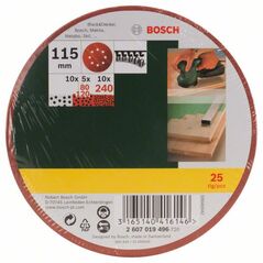 Bosch Schleifblatt-Set für Exzenterschleifer, 25-teilig, 8 Löcher, 115 mm, 80 - 240 (2 607 019 496), image 